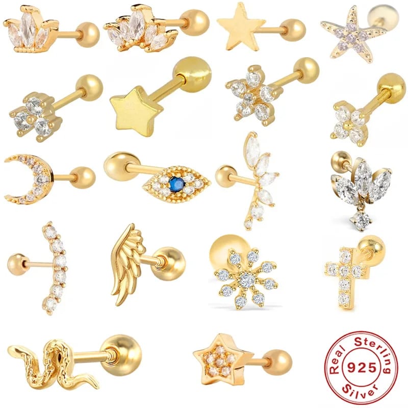 925 Sterling Silver Cubic Zirconia Heart Moon Star Eye Stud Earrings Stud Earrings