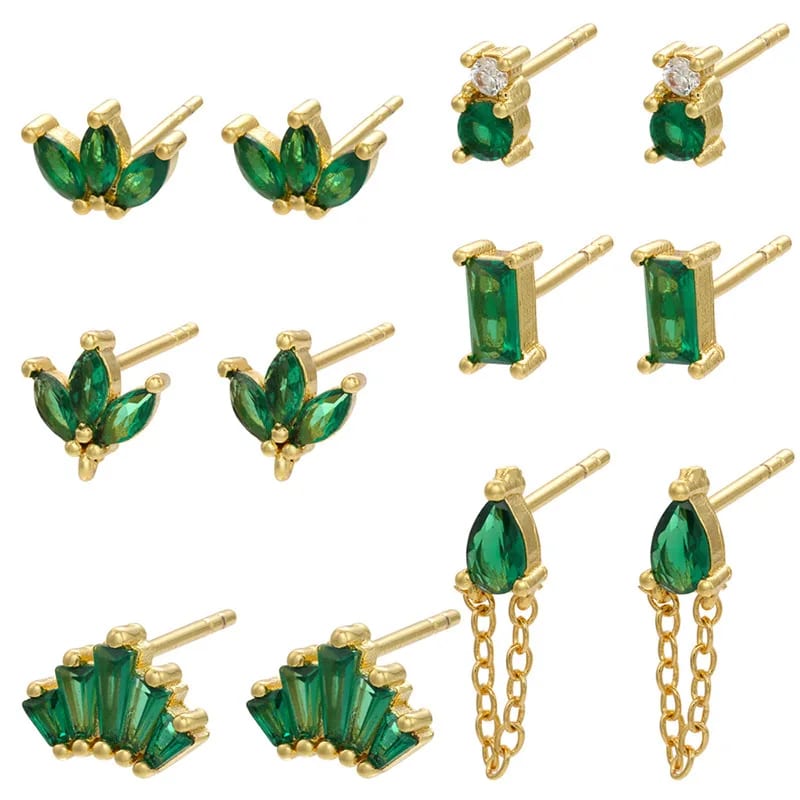 Best Hot Design Natural Stone Stud Earring Diamond Green Zircon Earrings Women Stud Earrings