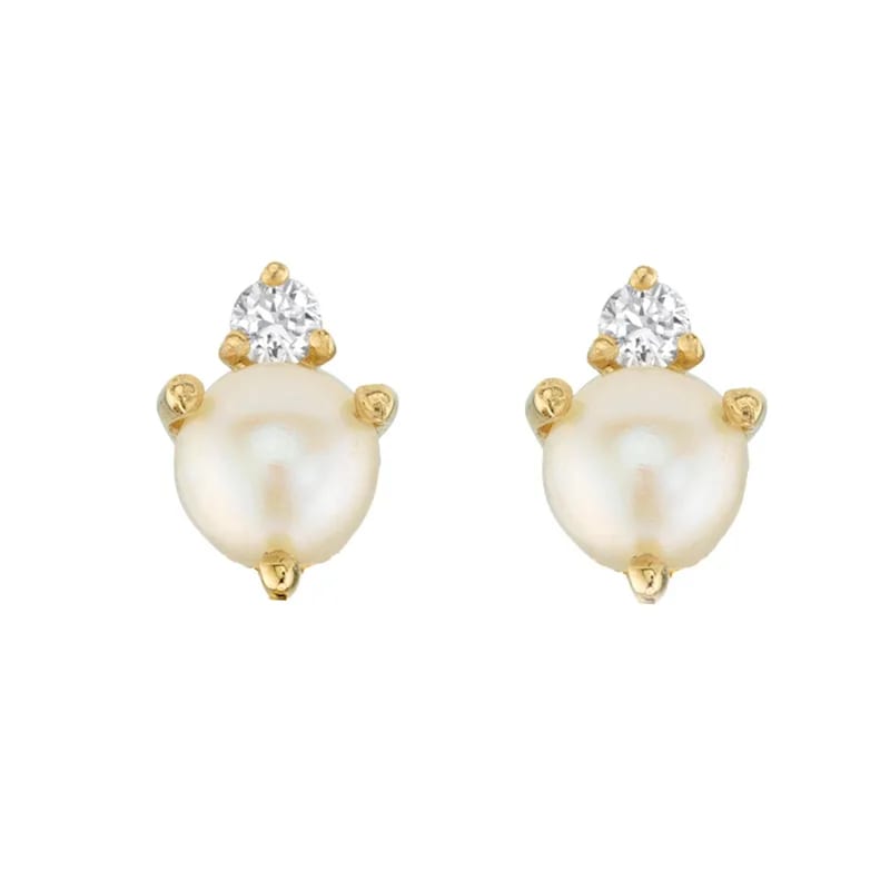 Custom Fashion Real Gold Plated White Zircon And Pearl Stud Earrings Women Stud Earrings