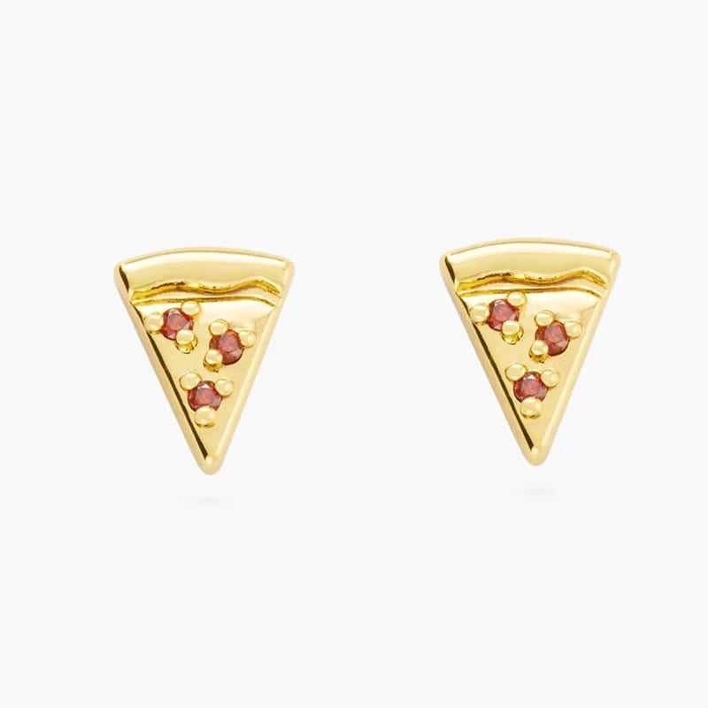 Custom Fashion Jewelry 925 Sterling Silver 18k Gold Plated Cubic Zirconia Pizza Stud Earrings For Women Stud Earrings
