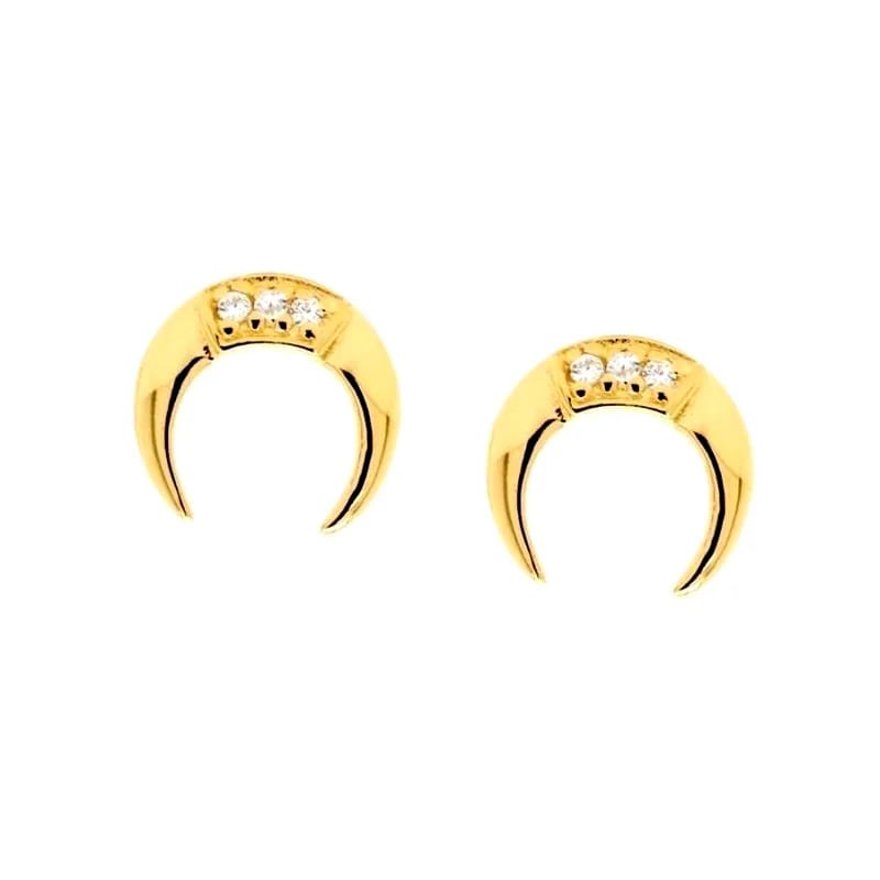 Fine 925 Sterling Silver Waterproof Hypoallergenic Real Plated Cubic Zirconia Moon Studs Earrings Jewelry For Women Stud Earrings