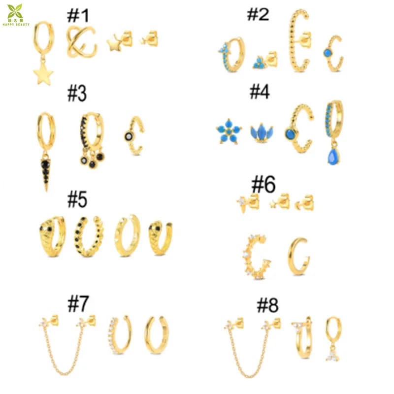 Luxury Moon Flowers Cz Ear Cuff Earrings 3 Sets Or 4 Sets Women Stud Earrings