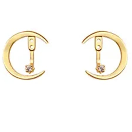 Classic S925 Sterling Silver 18k Real Gold Plated Zircon Moon Stud Earrings Gift For Men Women Stud Earrings