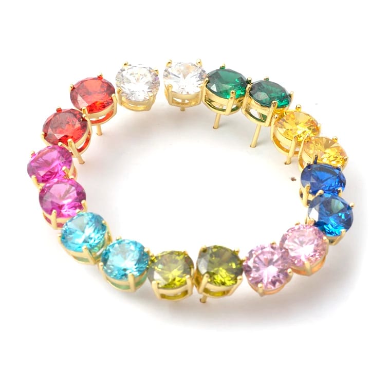 Wholesale Custom 18k Gold Plated Mix Color Cubic Zirconia Cz Birthstone Stud Earrings Stud Earrings