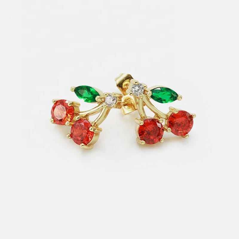 SXS JEWELRY Manufacturer Cz Stone Cherry Earrings Customize Gold Plated Fruit Earrings For Women Girl Gift Stud Earrings