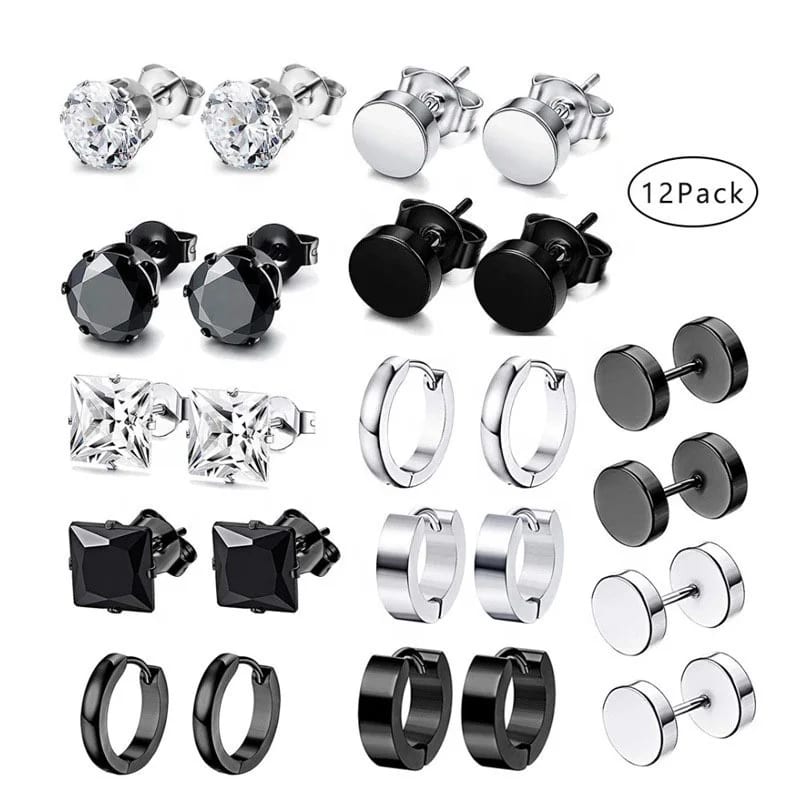 Customize Mens Fashion Jewelry Hypoallergenic Tarnish Free Stud Earring Hoop Huggies Stainless Steel Earring Set Wholesale Stud Earrings