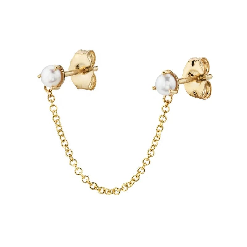 Trendy Fashionable Pearl Thread Chain Earrings 18k Gold Plated Chain Pearl Earrings Jewelry For Gift Stud Earrings