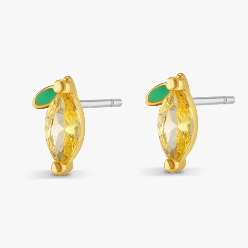 Newest 925 Sterling Silver Colorful Cz Zircon Fruit Lemon Charm Stud Earrings For Women Stud Earrings