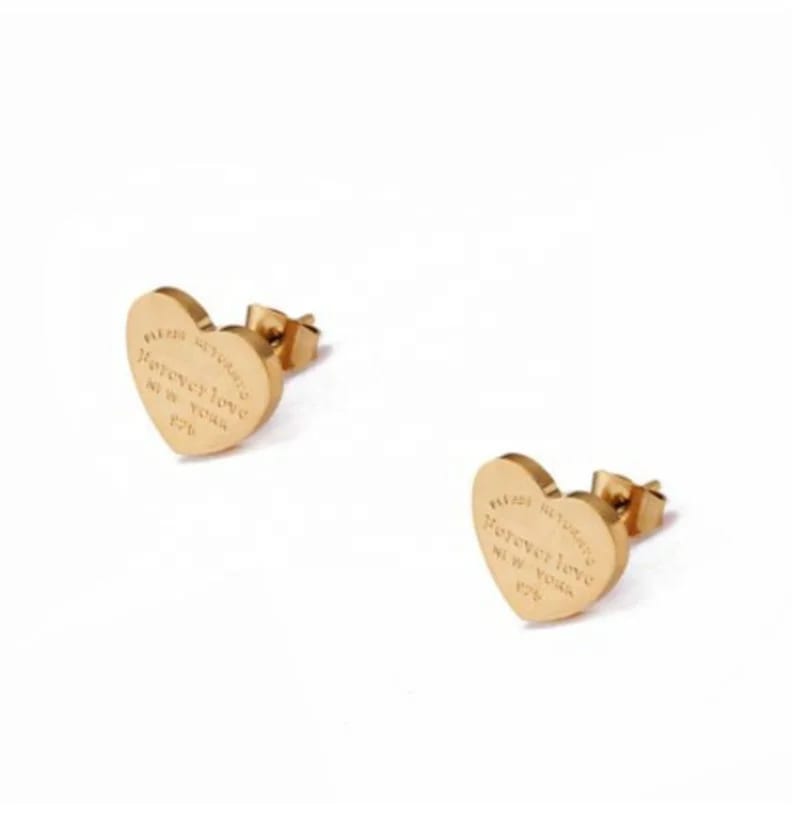 Customize Engrave Jewelry Factory Hypoallergenic Stainless Steel Engrave Stud Earring Heart For Women Gift Stud Earrings