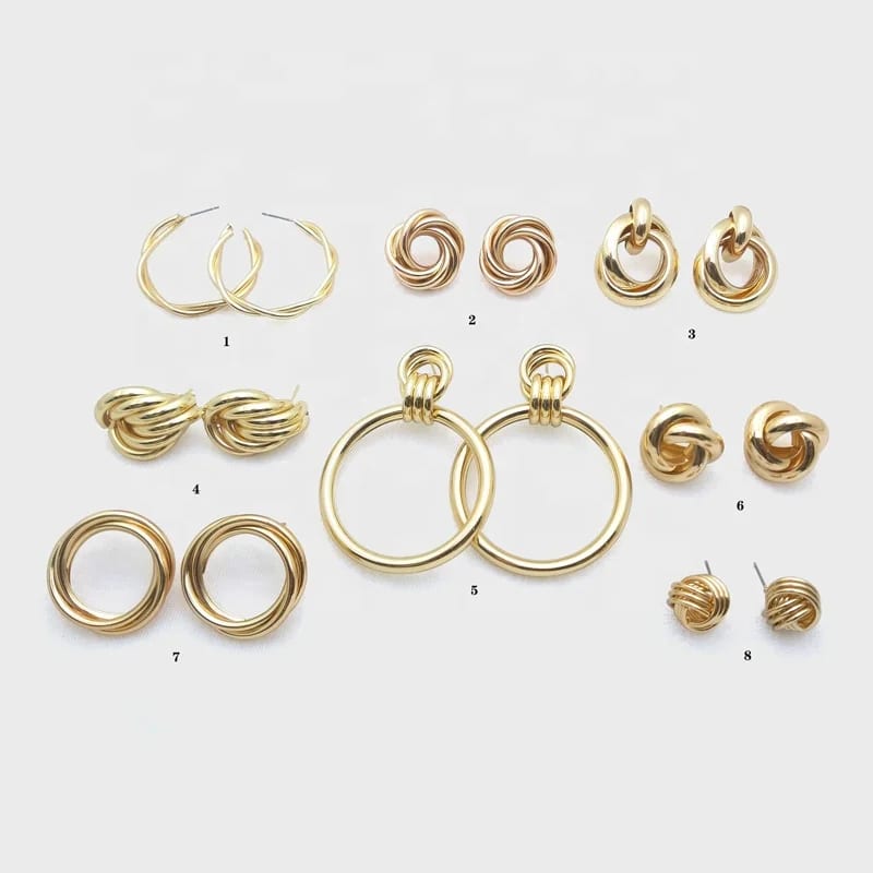 Multy Choices 18k Gold Plated Earring Set Twisted Tube Hoop Stud Earrings For Boy And Girl Stud Earrings