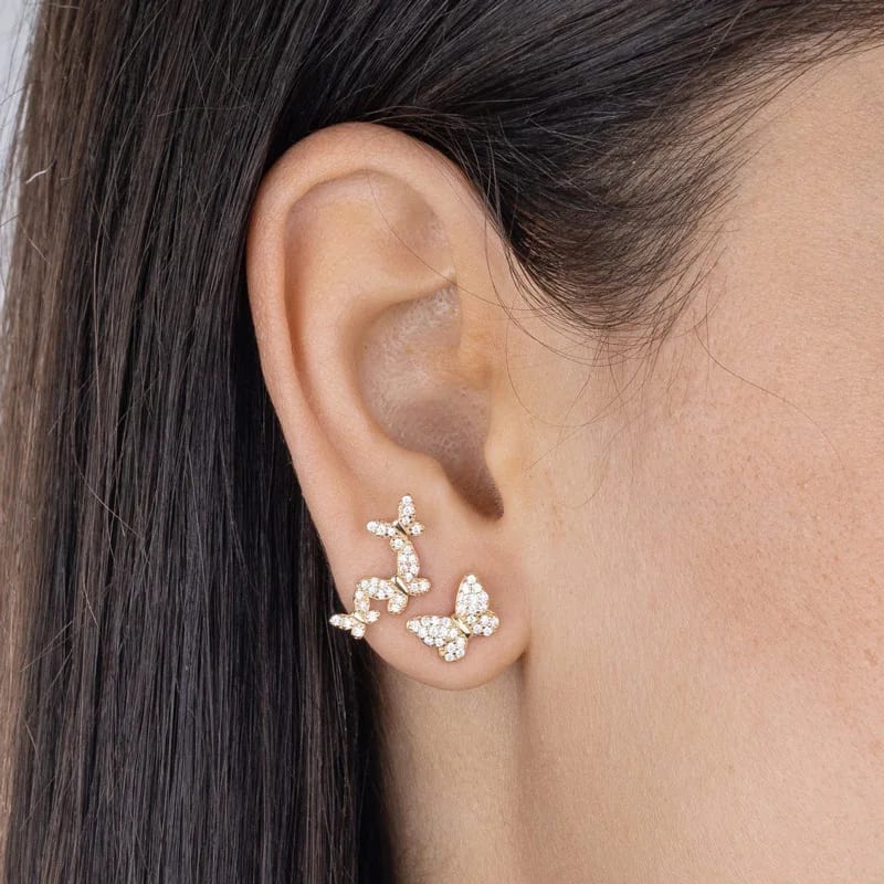 925 Sterling Silver 18k Gold Plated Women Jewelry Wholesale Diamond Butterfly Stud Earrings Stud Earrings
