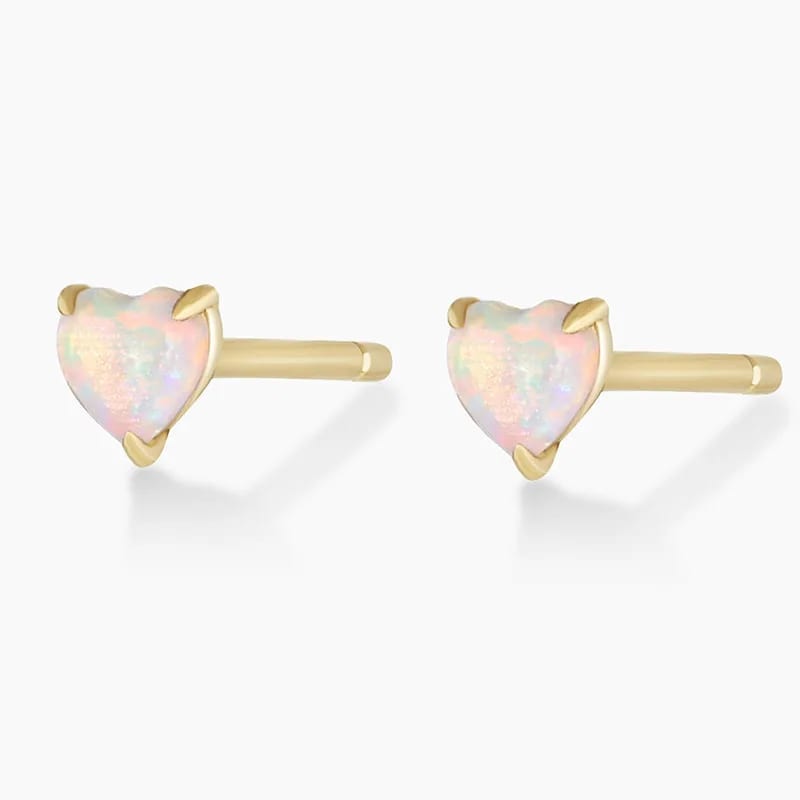 Fashion Delicate 925 Sterling Silver Jewelry Gold Plated Heart Natural Opal Stud Earrings For Women Stud Earrings