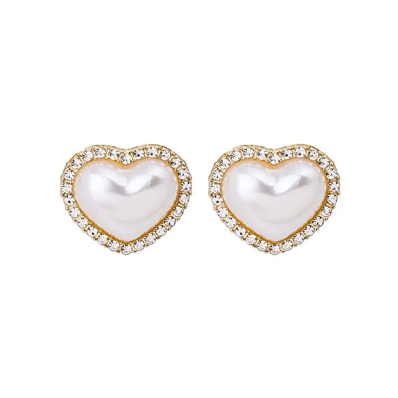 Fashion Classic 18k Gold Plated Heart Women Earrings Jewelry Crystal Pearl Heart Stud Earrings Stud Earrings