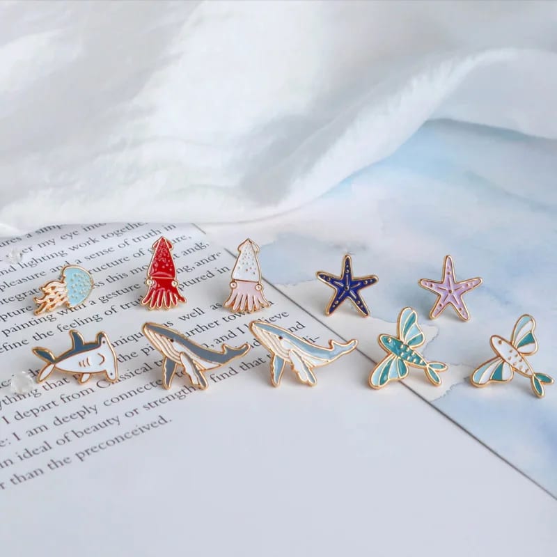 Wholesale Custom Brass 18k Gold Plated Ocean Series Jewelry Mismatched Enamel Stud Earrings Stud Earrings