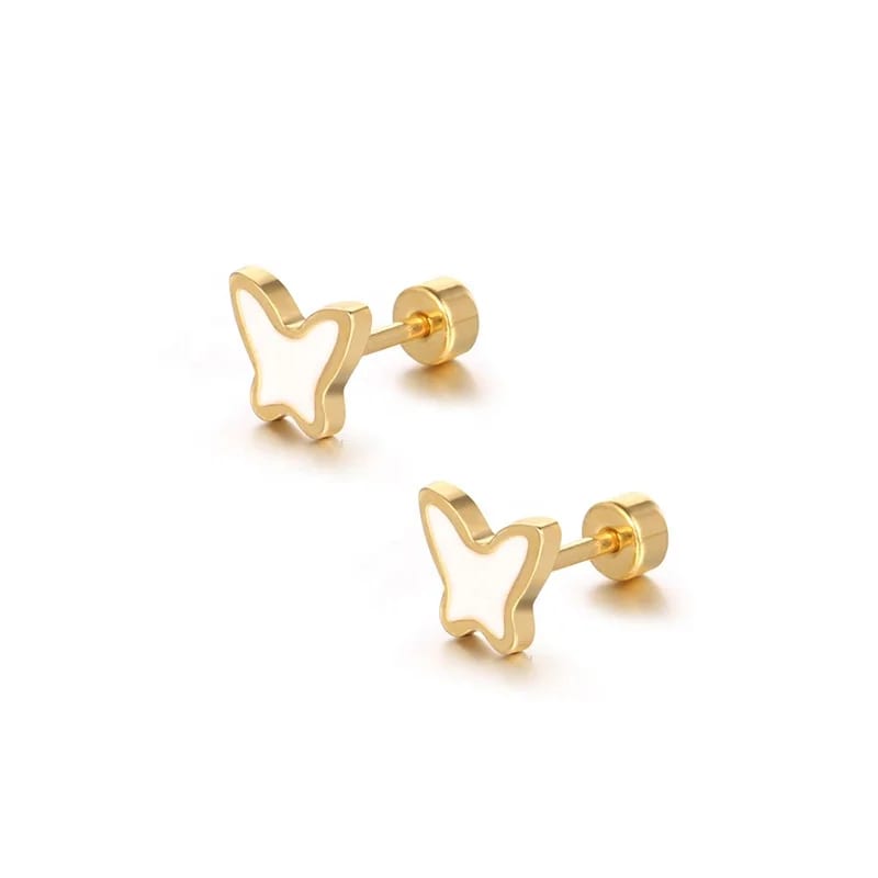 Customize Enamel Jewelry Supplier Cute Animal Butterfly Earrings Stainless Steel Enamel White Butterfly Earrings Stud Earrings