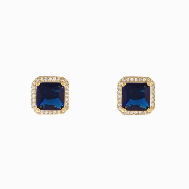 Anti-allergic Women Classic Jewelry Crystal Stud Earring Gold Plated Sapphire Emerald Square Stud Earrings Stud Earrings