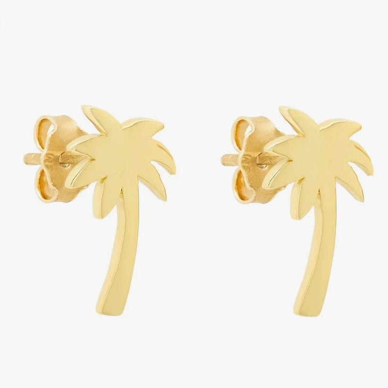Simple Fashion 925 Silver Jewelry Gold Coconut Palm Tree Leaf Stud Earrings Stud Earrings