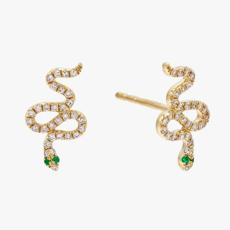 Dainty Brass Jewelry Gold Plated Cubic Zirconia Pave Snake Stud Earrings Stud Earrings