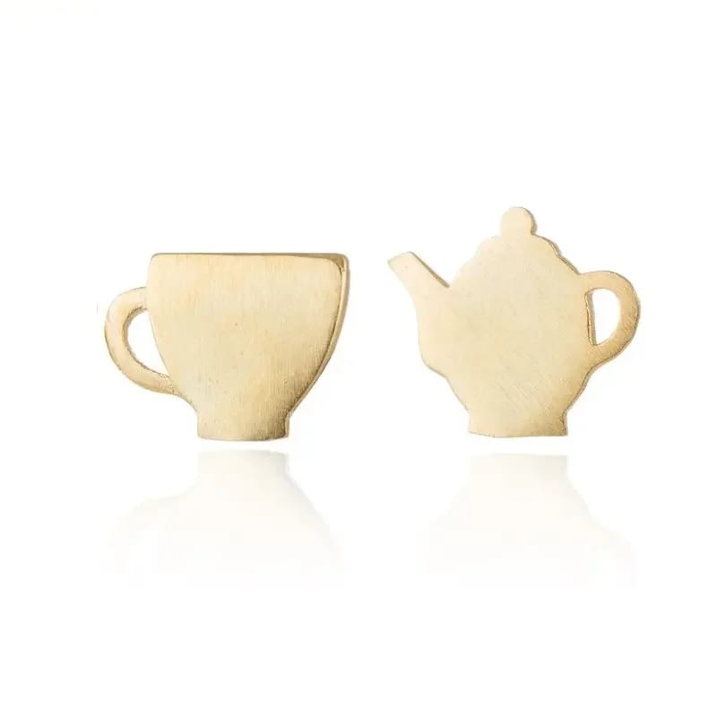 Minimalist Cute Tiny Tea Pot And Tea Cup Stud Earrings For Women Stud Earrings