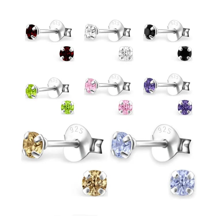 Children Jewelry 925 Silver Round Clear Cubic Zirconia Stud Earrings For Children Stud Earrings