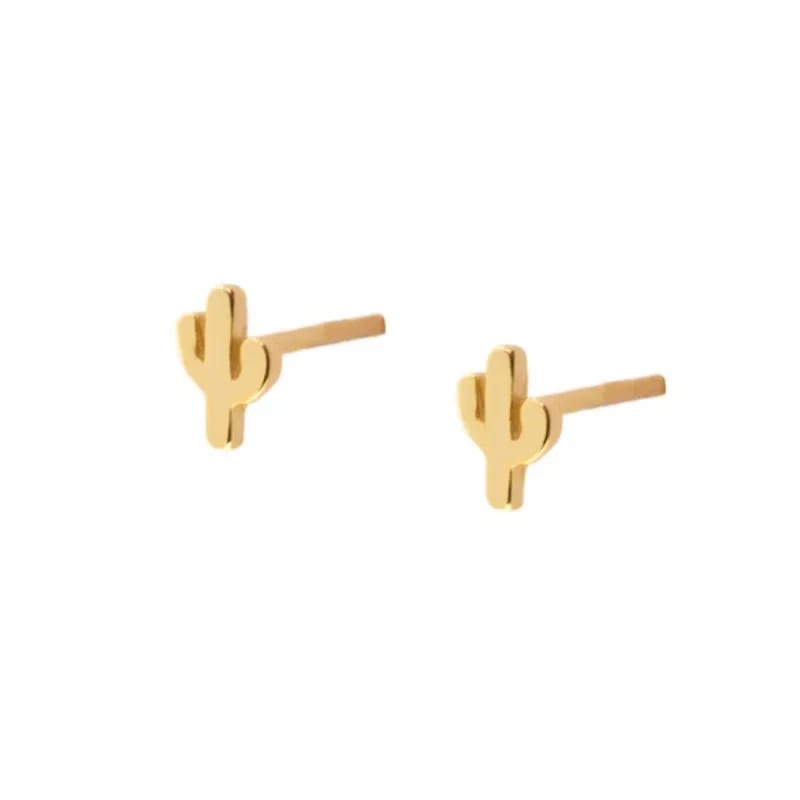 Fashion Design Cactus Shape 925 Sterling Silver Gold Plated Jewelry Cactus Earrings Stud Earrings