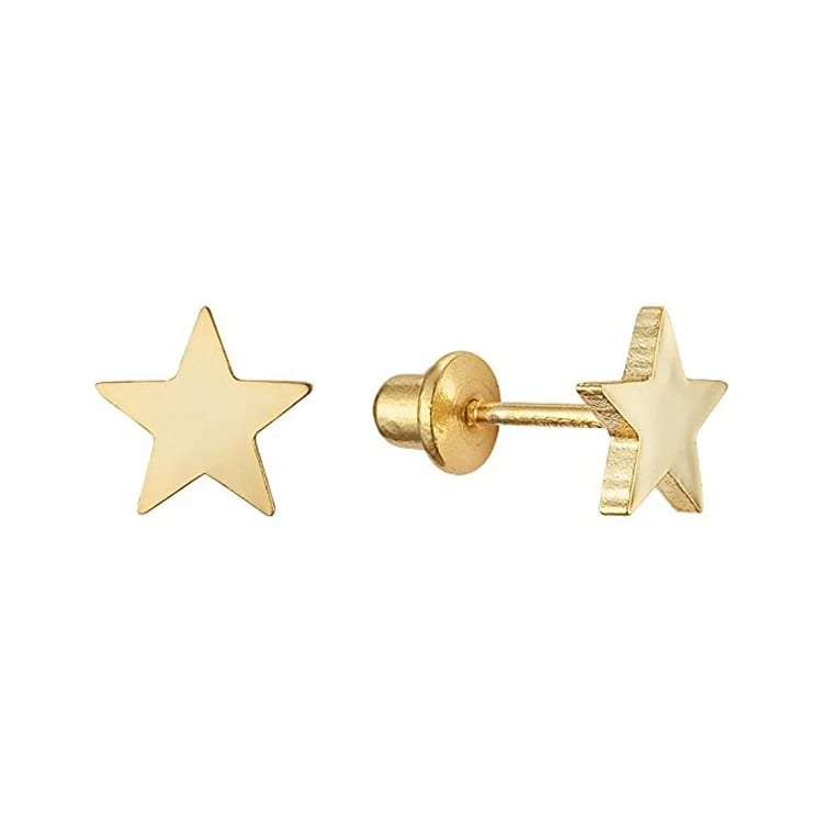 14k Yellow Gold Plain Star Heart Screwback Stud Earrings For Kids Stud Earrings