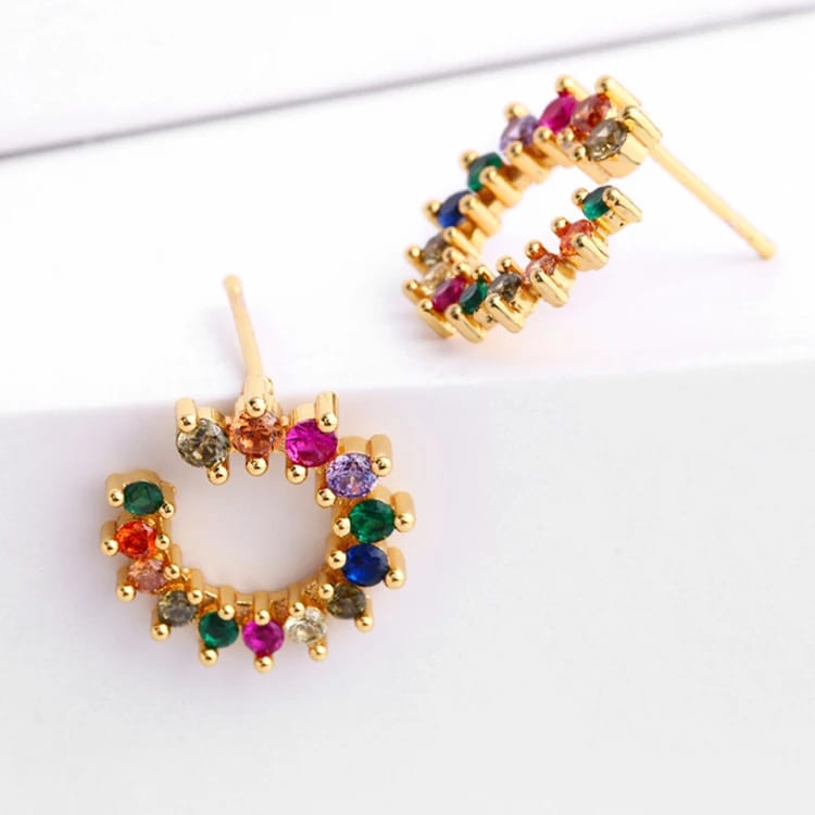Gold Plated Colorful Jewelry Rainbow Color Stone Stud Earrings Stud Earrings
