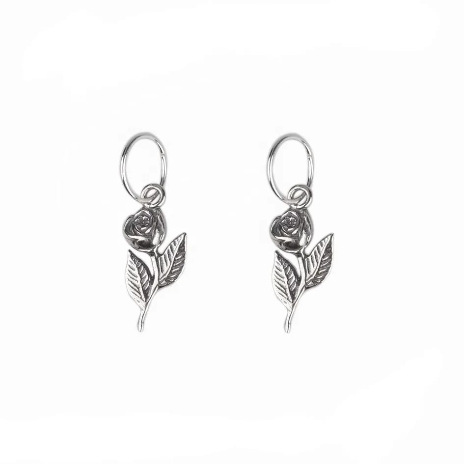 Factory Direct Sale Antique Sterling Silver Rose Flower Huggie Earring For Women Stud Earrings