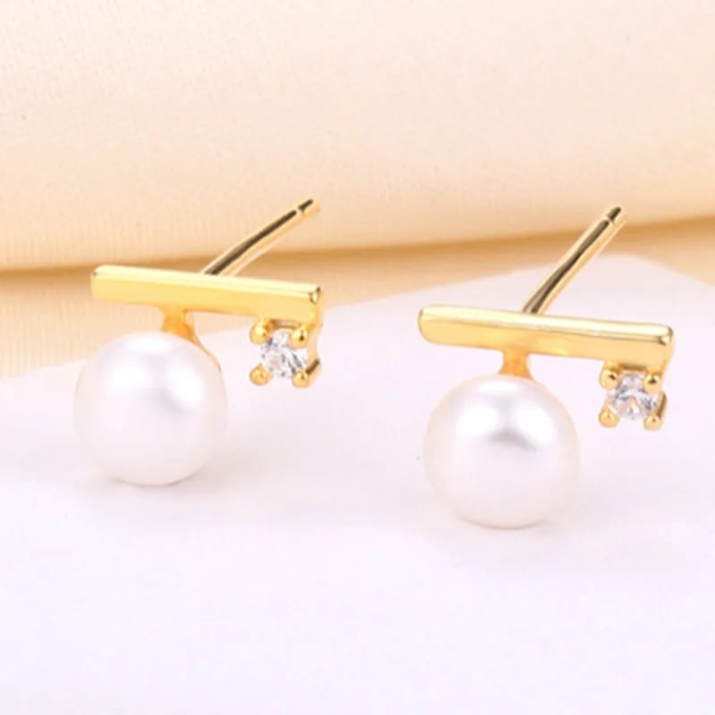 Custom Ip Plated Sterling Silver 925 Women Simple Pearls And Real Gold Plated Zircon Stud Earrings Stud Earrings
