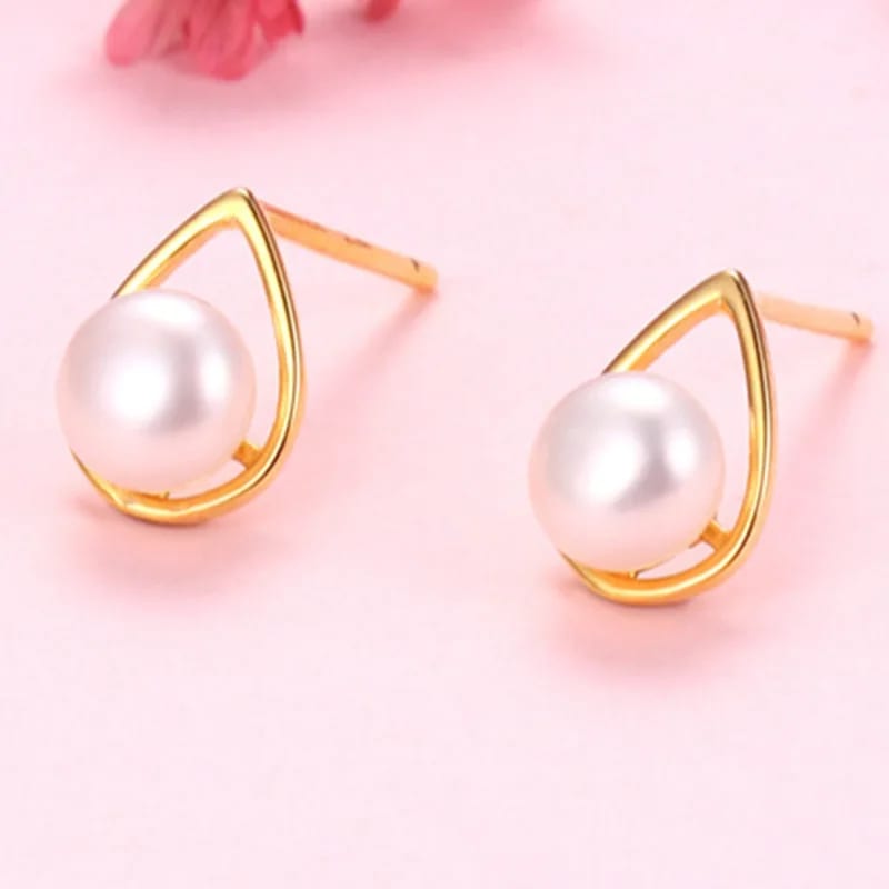 Classic 18k Gold Plated Heart Pearl Stud Earrings For Women 925 Sterling Silver Stud Earrings