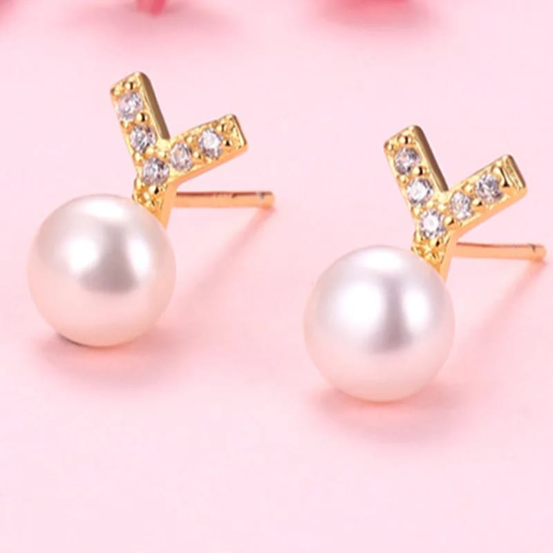 Best Seller Pearl Earrings 18k 22k Real Gold Plated Stud Earring Cz Natural Pearl Studs Earrings For Men Women Stud Earrings