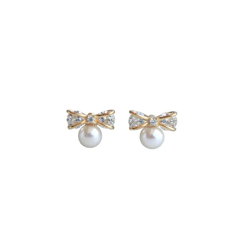 Fashion 14k Gold Plated Pearl Stud Earrings 925 Sterling Silver Diamond Butterfly Studs Earring Jewelry Women Stud Earrings