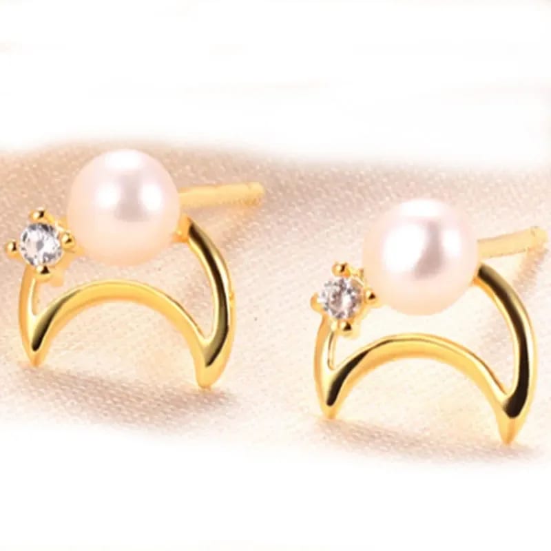 Classic Jewelry Gold Plated Moon And Star Cz Studs Earring Women Stud Earrings