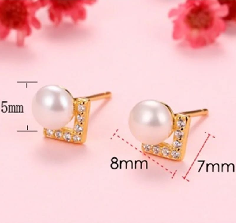 Mini 18k Gold Plated Round White Pearl Cz Stud Earrings For Women Stud Earrings