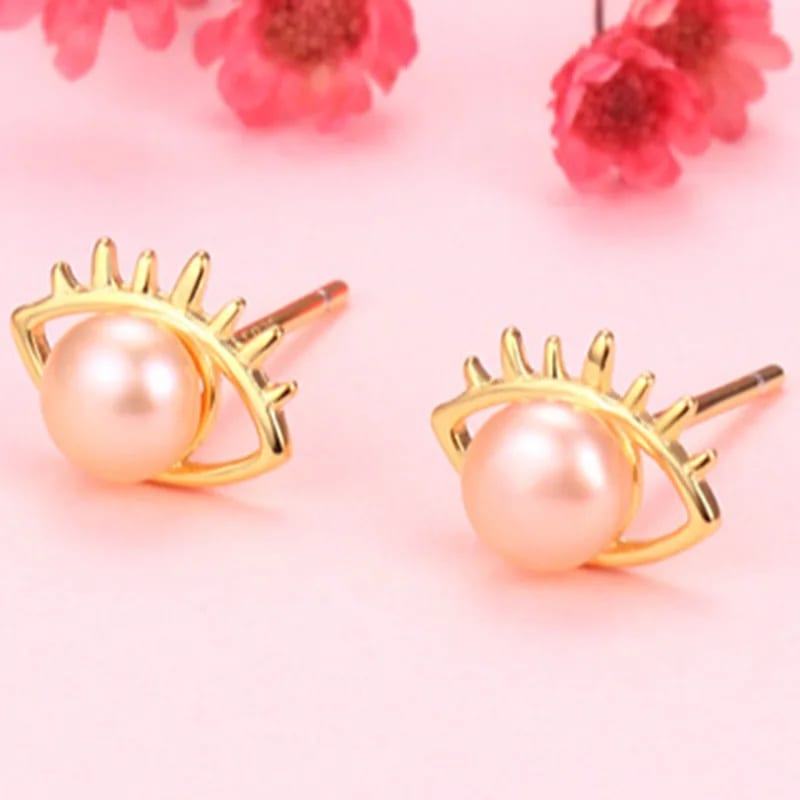 Hot Selling Sterling Silver Earrings Studs Tiny Eye Geometric Pearl Stud Earring Women Stud Earrings