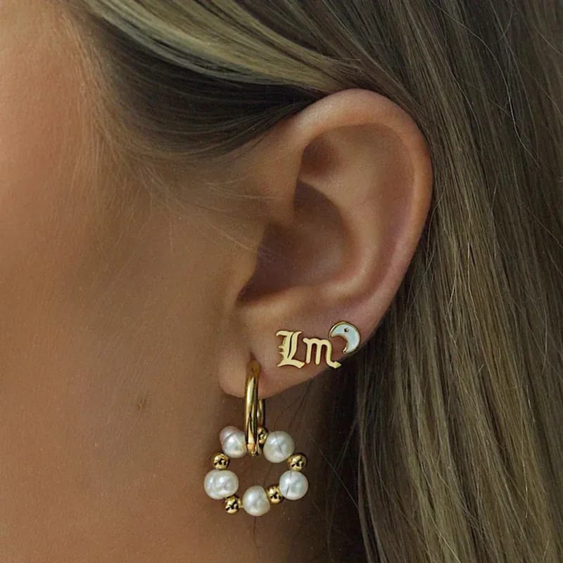 Personalized Alphabet Letter Earrings Tarnish Free Gold Plated Customize Stainless Steel Jewelry Stud Earrings Wholesale Stud Earrings