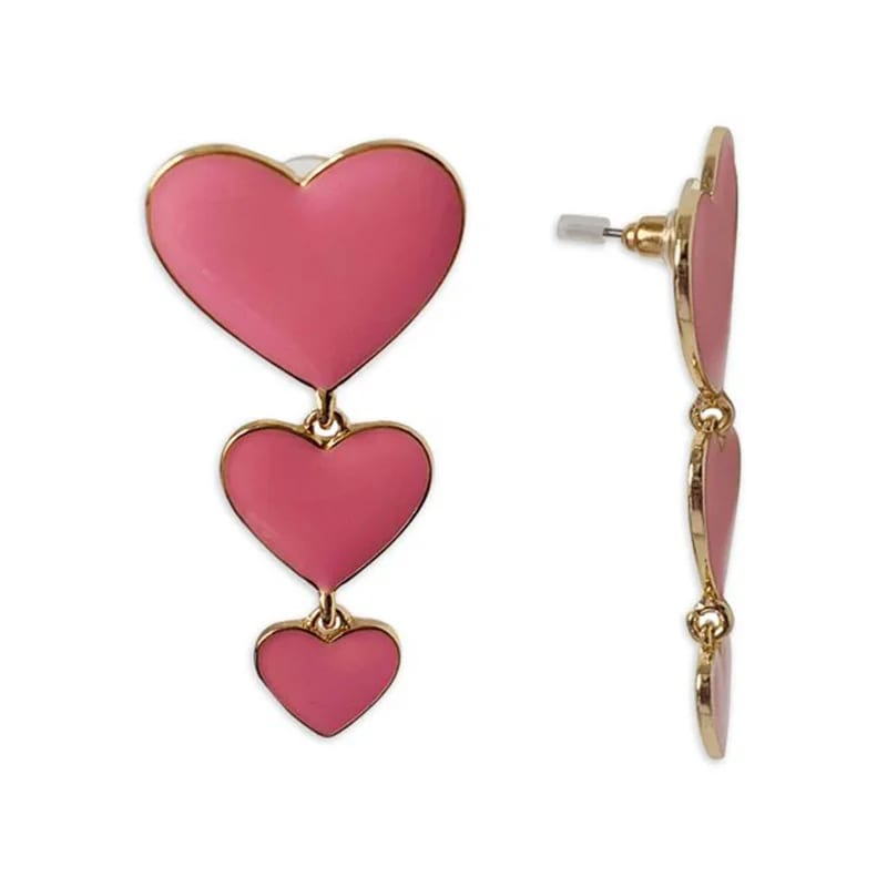 Custom Ip Gold Plated 3 Red Heart Enamel Drop Earrings Stud Women Stud Earrings