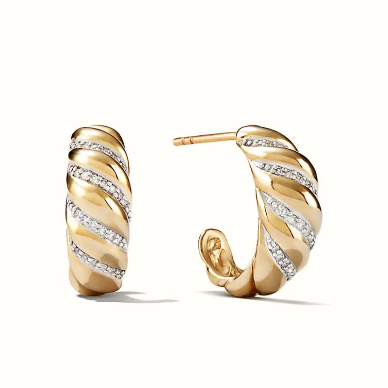 925 Sterling Silver Fashion 18k Gold Plated Pave Cz Croissant Dome Hoop Earrings For Women Hoop Earrings