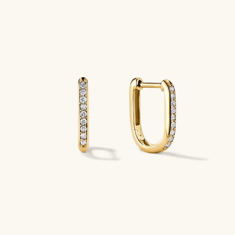 Popular New Arrival Jewelry 18k Gold Plated 925 Sterling Silver Pave Cz Diamond U Shape Huggie Hoop Earrings For Women Hoop Earrings