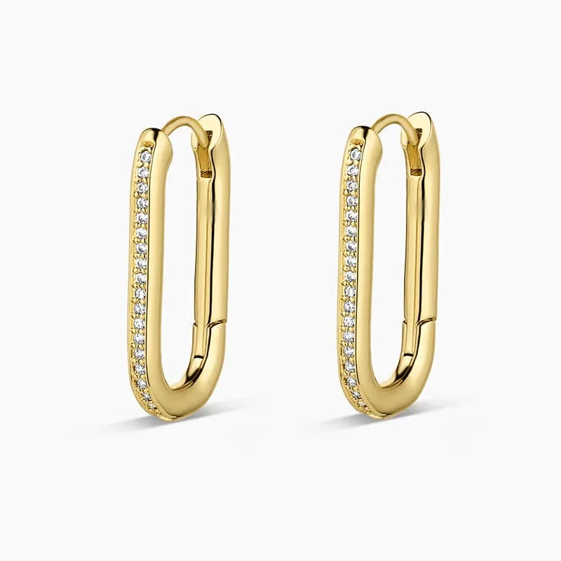 New Arrivals 925 Sterling Silver With 18k Gold Plated White Cubic Zirconia Shimmer Link Hoops Women Fashion Jewelry Earrings Hoop Earrings