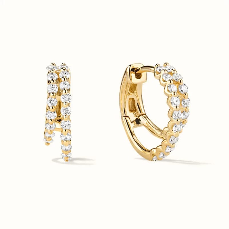 New Arrival Trendy Daily Wear 925 Sterling Silver 18k Gold Plated Lace Diamond Duo Hoop Huggie Earrings For Women Hoop Earrings
