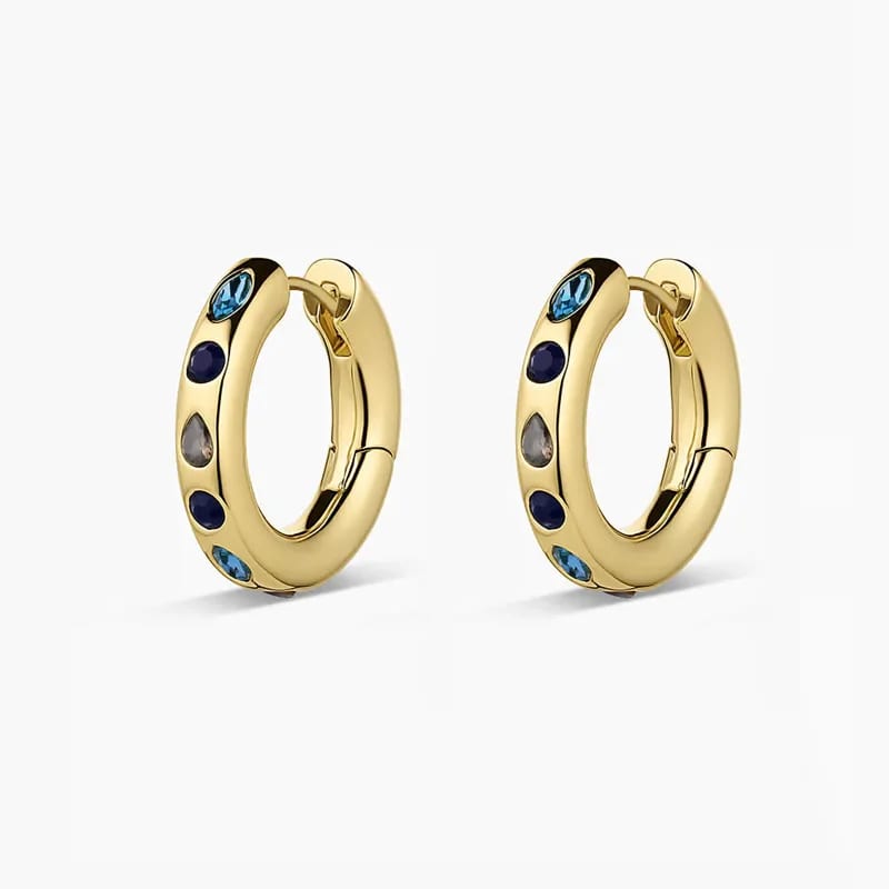 Trendy 18k Gold And Silver Plated Brass Jewelry Blue Crystal Hoop Earrings For Women’s Party Or Anniversary Hoop Earrings