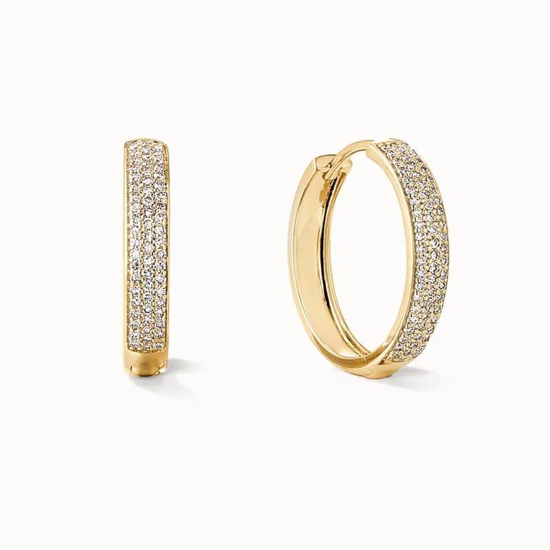 Luxury Fashion 925 Sterling Silver 14k Gold Plated Pave Diamond Bold Medium Hoop Earrings Hoop Earrings