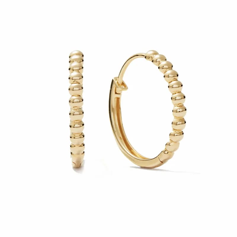 Latest Design Simple Jewelry 18k Gold Plated 925 Sterling Silver Beaded Medium Hoop Earrings Hoop Earrings