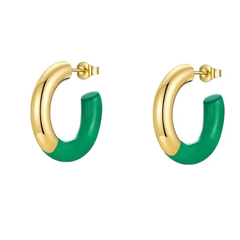 Latest High Quality 18k Gold Plated Stainless Steel Jewelry C Shape Steel Enamel Hoop Earrings Hoop Earrings