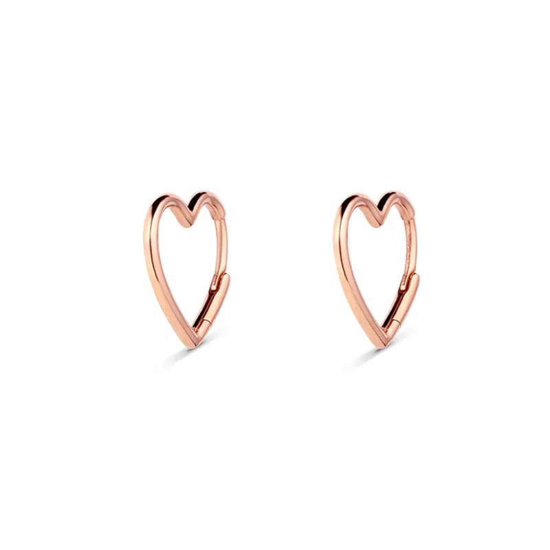 Delicate 14k Rose Gold 925 Sterling Silver Open Heart Shape Huggies Hoop Earring Wholesale Hoop Earrings