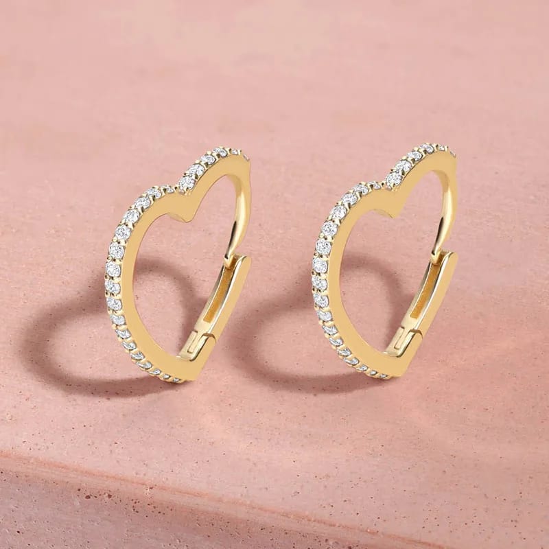 Trendy Jewelry 925 Silver 18k Gold Diamond Cz Open Heart Shaped Hoop Huggies Women Earrings Hoop Earrings