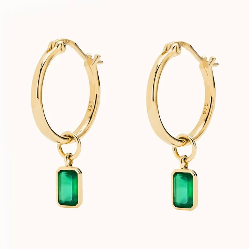 New Trendy Women Jewelry 14k Gold Plated Emerald Gemstone Hoop Charm Earrings Hoop Earrings
