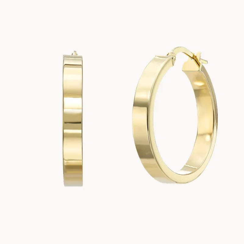 Wholesale Custom Women Jewelry 14k Gold Plated Large Flat Hoop Earrings Hoop Earrings