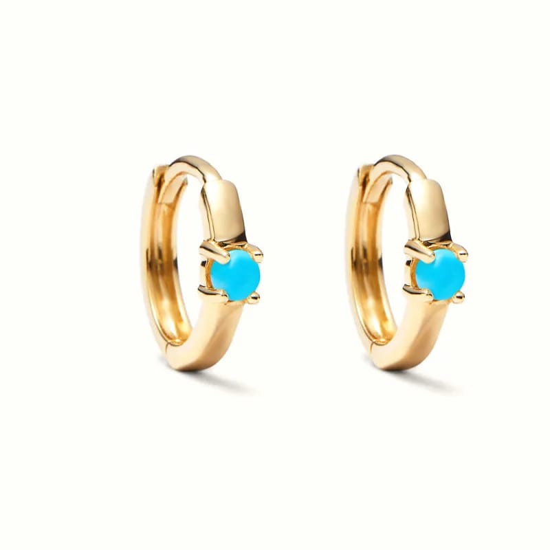 Ladies Earrings Jewelry 14k Gold Plated 925 Sterling Silver Turquoise Mini Hoop Earrings For Women Hoop Earrings